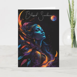 Cartão Samhain Pagan Bruxa Abençoada Noite de Queda de Ha