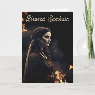Cartão Samhain Pagan Bruxa Abençoada Noite de Queda de Ha