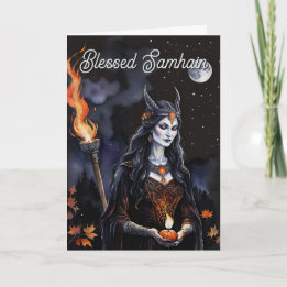 Cartão Samhain Pagan Bruxa Abençoada Noite de Queda de Ha