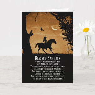 Cartão Samhain Pagan Horse e Rider com Coruja e Raven C