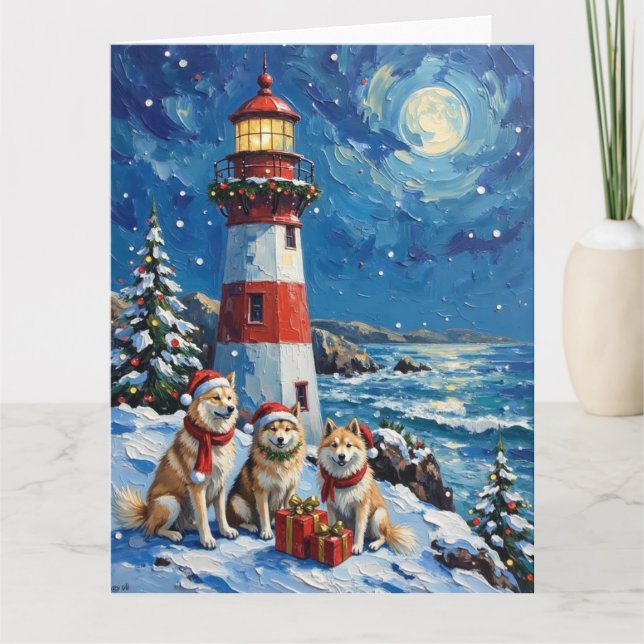Cartão Samoyed Christmas Lighthouse Holiday (Frente)