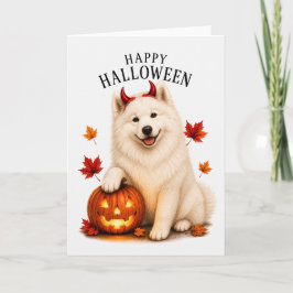 Cartão Samoyed Dia das Bruxas Diabo Cachorro