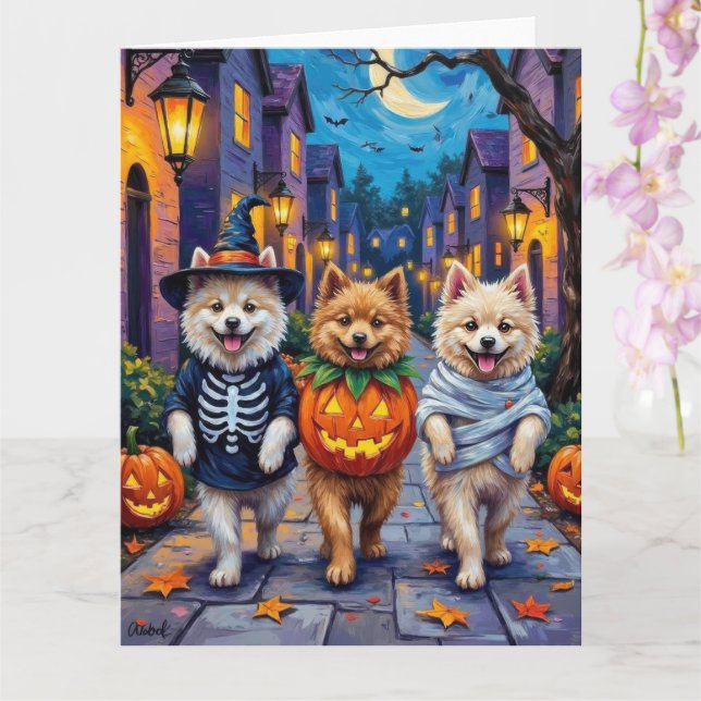Cartão Samoyed Dogs Trick-or-Treating Halloween Costumes (Orquídea)