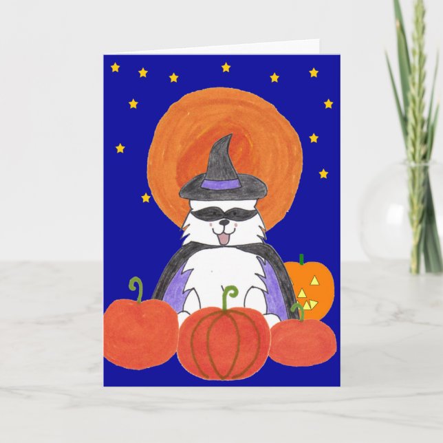 Cartão Samoyed Halloween Moon (Frente)