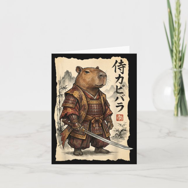 Cartão Samurai Capybara Japanese Art Vintage Graphic Funn (Frente)