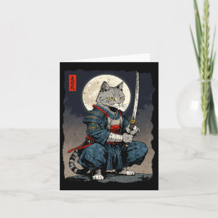 Cartão Samurai Cat. Gato Retro Japonês Gato Lua Ukiyo-