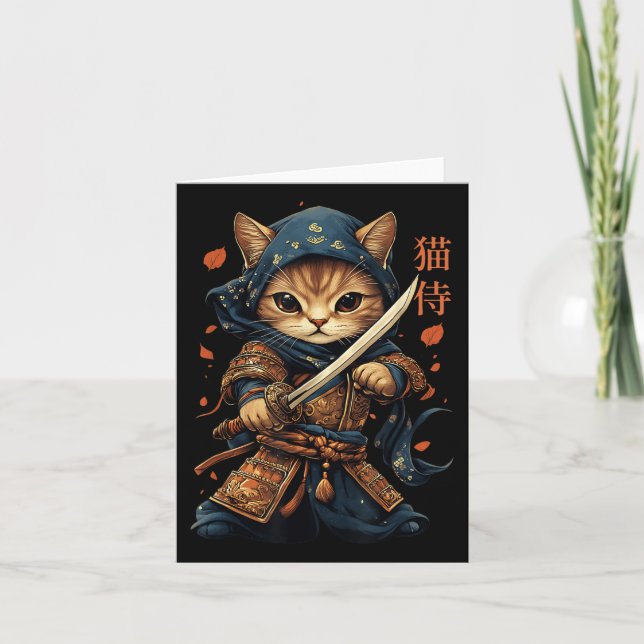 Cartão Samurai Cat Tattoo Kawaii Ninja Cat W (Frente)