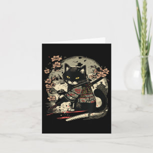 Cartão Samurai Cat Tattoo, Vintage Kawaii Ninja