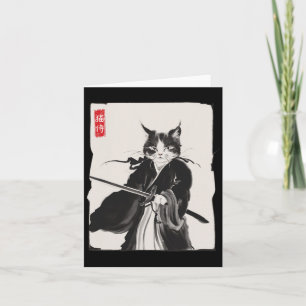 Cartão Samurai Cat Warrior Ink Art Engraçado Estilo Japon