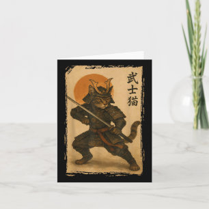 Cartão Samurai Cat Warrior Japonês Ukiyo-e Trabalho de ar