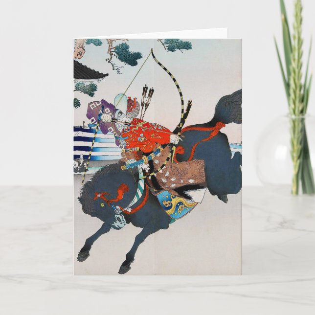 Cartão Samurai fotografando um Arco, Ukiyo-e (Frente)