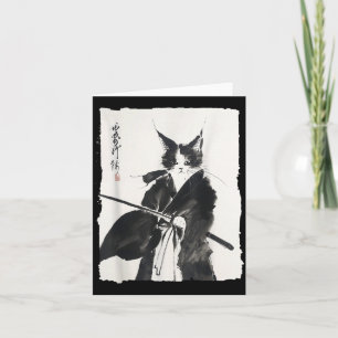 Cartão Samurai Gato Guerreiro Tinta - Arte Japonesa Felin