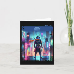 Cartão Samurai Poste Elétrico no Ciberpunk Japonês Retrô