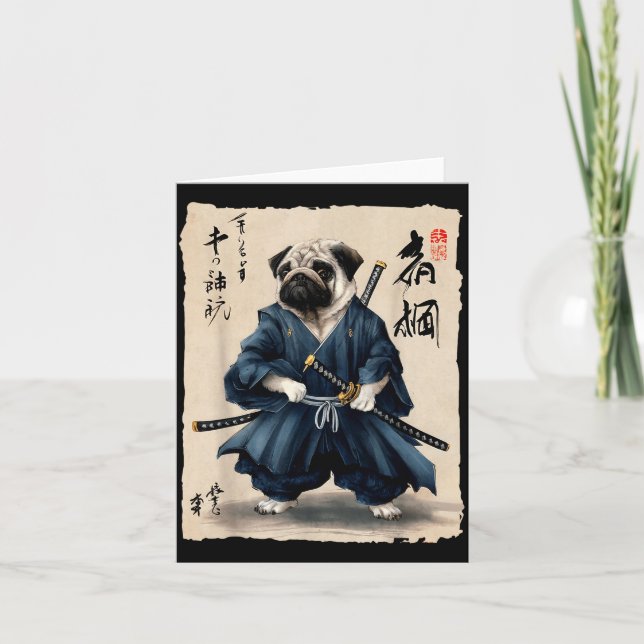 Cartão Samurai Pug Japanese Anime Dog Pug Lover Funny For (Frente)