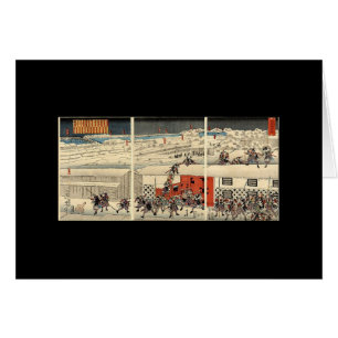 Cartão Samurai que ataca na noite na neve cerca de 1860