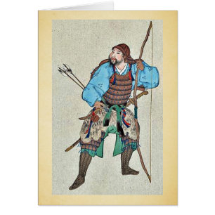 Cartão Samurai que veste a armadura e que guardara um