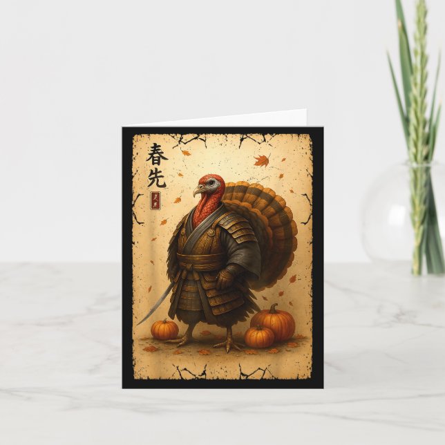 Cartão Samurai Turkey Thanksgiving Japanese Warrior Anime (Frente)