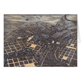 Cartão San Antonio, Texas, Mapa da Cidade Aérea Antiquada