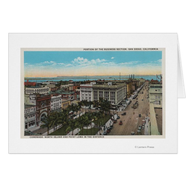 Cartão San Diego, CA - Visão de Olhos de Pássaro do Centr (Frente Horizontal)