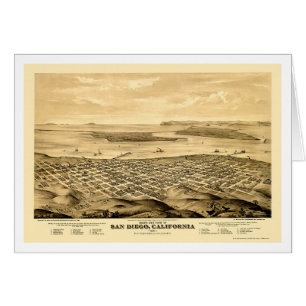 Cartão San Diego, mapa panorâmico de CA - 1876
