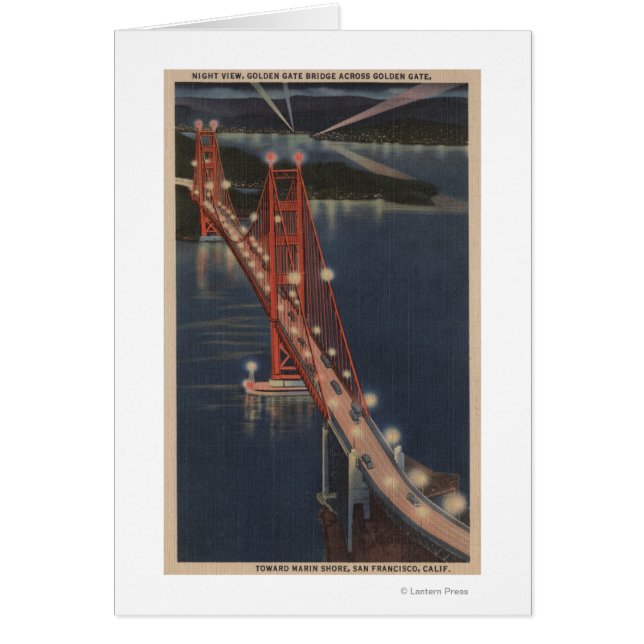 Cartão San Francisco, CA - Visão Noturna da Porta do Ouro (Frente)