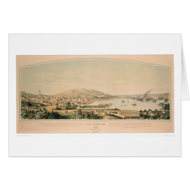 Cartão San Francisco, mapa panorâmico 1849 do CA (1626A) (Frente Horizontal)