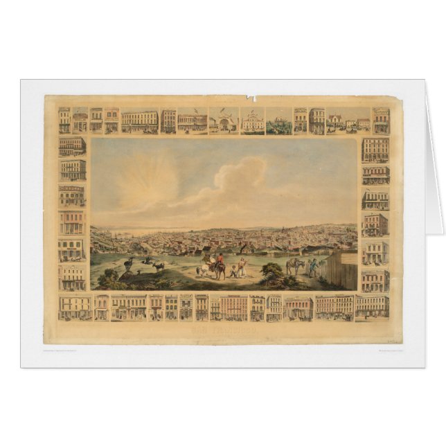 Cartão San Francisco, mapa panorâmico 1860 do CA (1162A) (Frente Horizontal)
