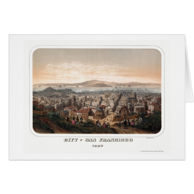 Cartão San Francisco, mapa panorâmico de CA - 1860 (Frente Horizontal)