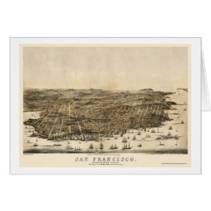 Cartão San Francisco, mapa panorâmico de CA - 1864