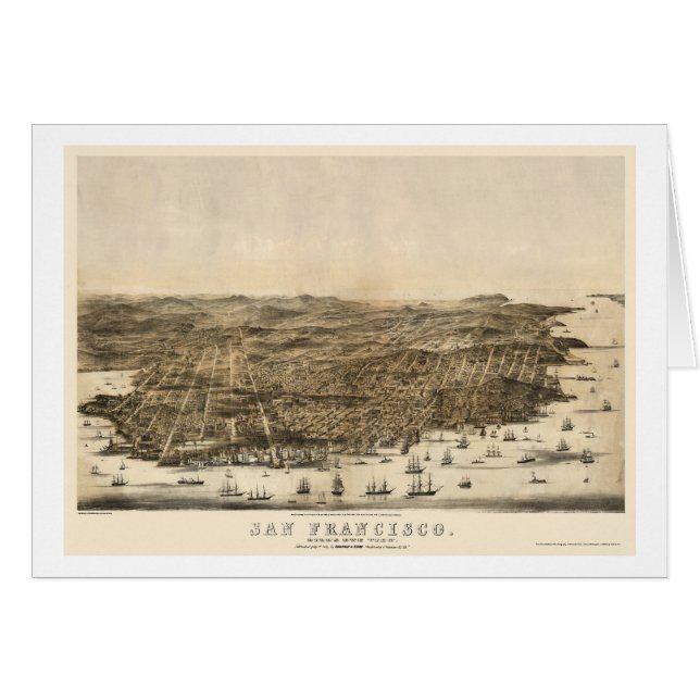 Cartão San Francisco, mapa panorâmico de CA - 1864 (Frente Horizontal)