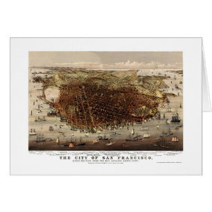 Cartão San Francisco, mapa panorâmico de CA - 1878