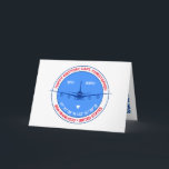 Cartão San Francisco, USA, Customizable, Funny Birthday<br><div class="desc">A unique, funny, and festive birthday card with the theme of traveling around the world by air. A dark blue passenger airliner against the background of the blue disk in the center of the design. The blue disk imitates a flight instrument. A white mark under the aircraft points to the...</div>