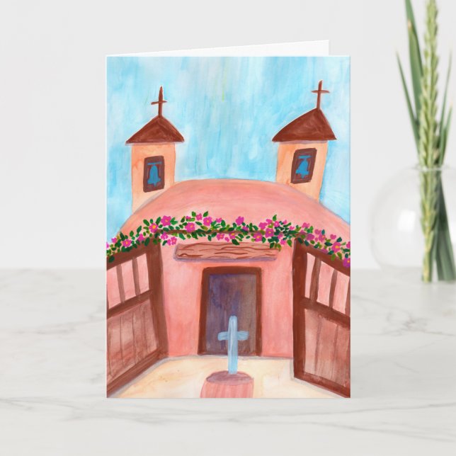 Cartão Sanctuario de Chimayo Watercolor Novo México PERSO (Frente)