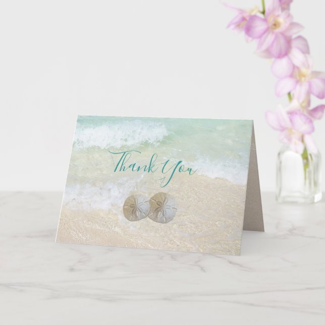Cartão Sand Dollars Beach Scene Wedding Thank You (Orquídea)