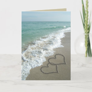 Cartão Sand Hearts on Beach Romantic Greeting Cards