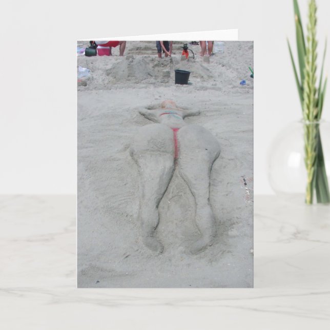 Cartão Sand Sculpture Beach Bather Greeting Card (Blank) (Frente)