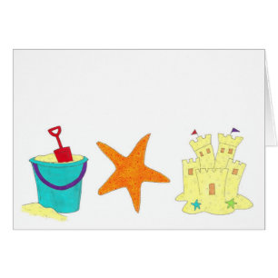 Cartão Sandcastle Starfish Toys Beach Balde Shovel Areia