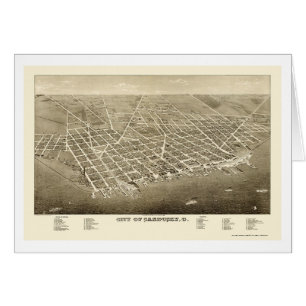 Cartão Sandusky, mapa panorâmico do OH - 1883