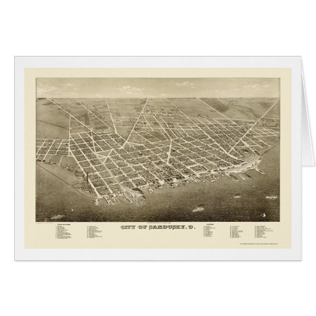 Cartão Sandusky, mapa panorâmico do OH - 1883 (Frente Horizontal)