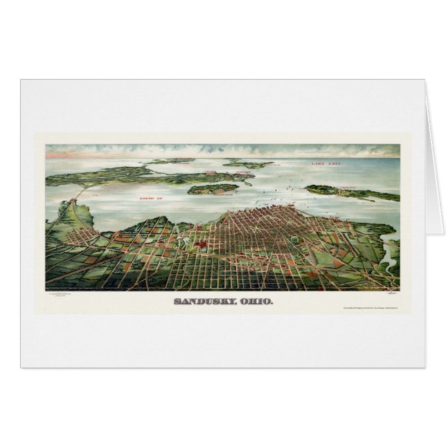 Cartão Sandusky, mapa panorâmico do OH - 1898 (Frente Horizontal)