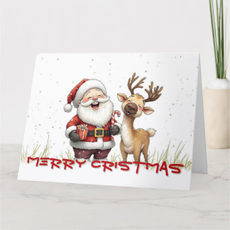 Cartão Santa and Reindeer in Festive Cartoon Style
