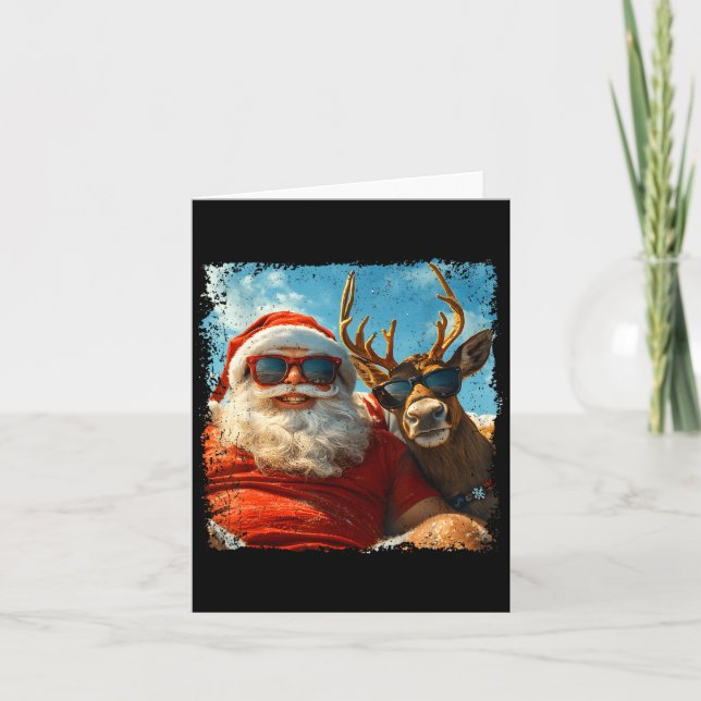 Cartão Santa And Reindeer Selfie Funny Christmas Vacation (Frente)