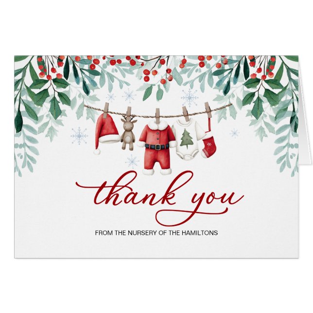 Cartão Santa Baby Christmas Baby Shower Thank You (Frente Horizontal)