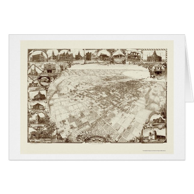 Cartão Santa Barbara, mapa panorâmico de CA - 1898 (Frente Horizontal)
