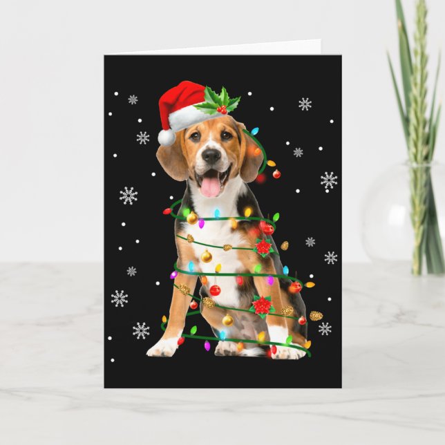 Cartão Santa Beagle Christmas Lights Xmas Dog Lover Men W (Frente)