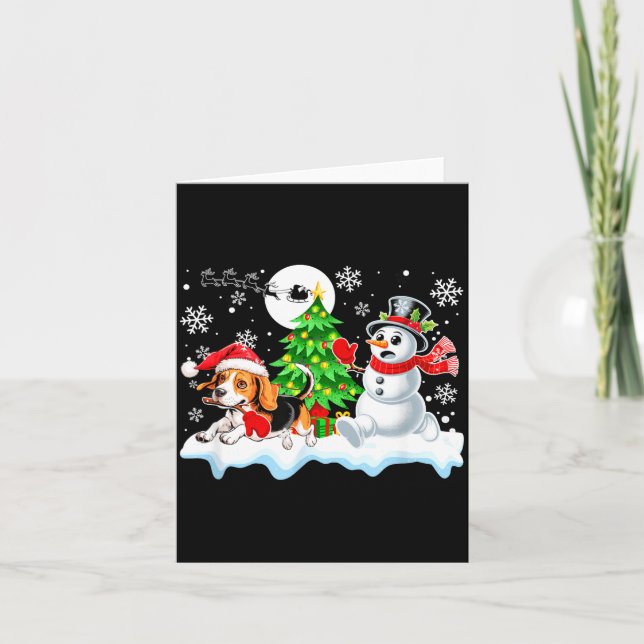 Cartão Santa Beagle Snowman Running Friends Christmas Own (Frente)