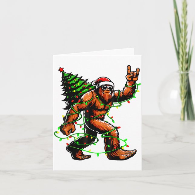 Cartão Santa Bigfoot Christmas Tree Xmas Lights Funny Sas (Frente)