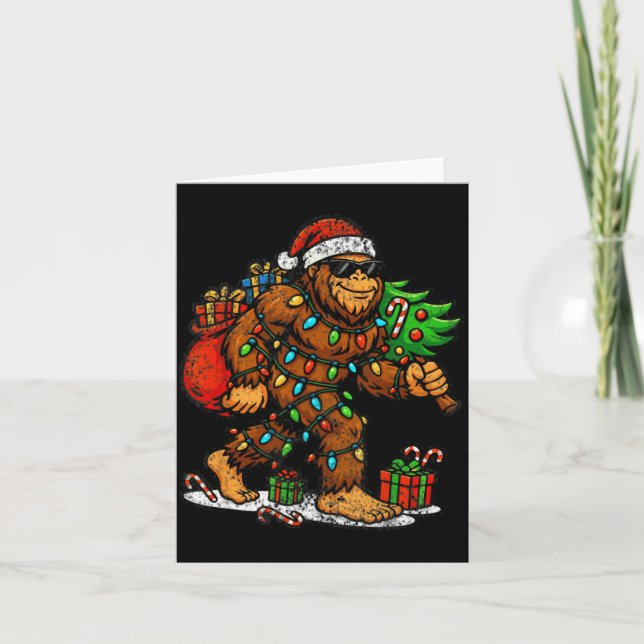 Cartão Santa Bigfoot Christmas Tree Xmas Lights Funny Sas (Frente)
