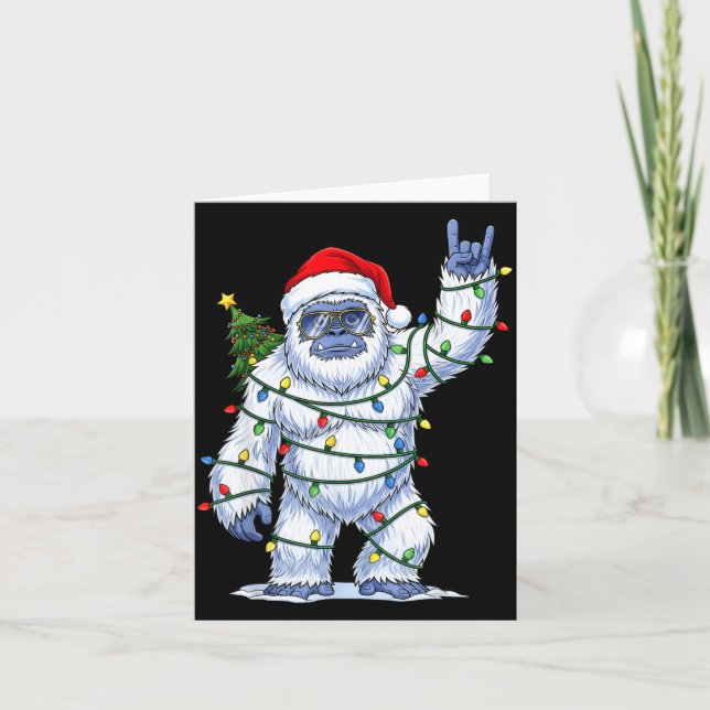 Cartão Santa Bigfoot Christmas Tree Xmas Lights Funny Sas (Frente)
