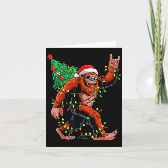 Cartão Santa Bigfoot Christmas Tree Xmas Lights Sasquatch (Frente)